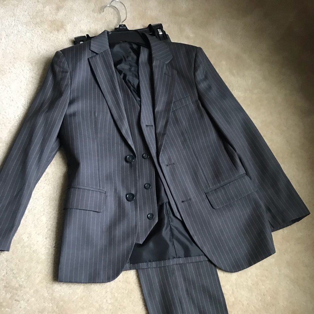 Boys Grey Pin Striped Suit